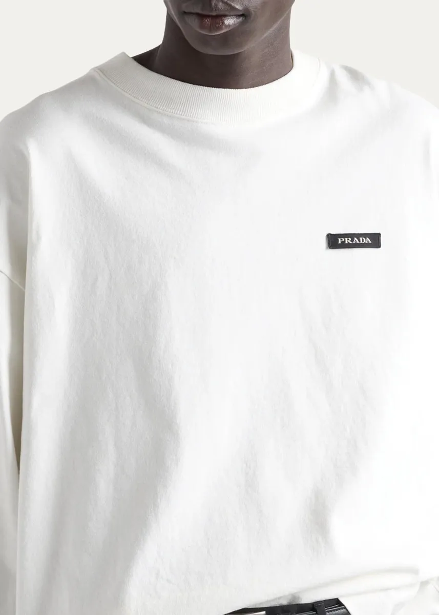 Prada Men's Logo Long-Sleeved Cotton T-Shirt | Thumbnail 4 Prada Men's Logo Long-Sleeved Cotton T-Shirt | Thumbnail 4