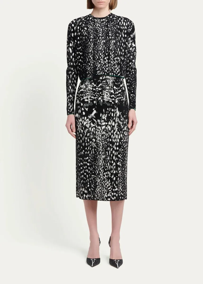 TOM FORD Boutique Lynx Jacquard Compact Velvet Knit Crewneck Cardigan | Thumbnail 2