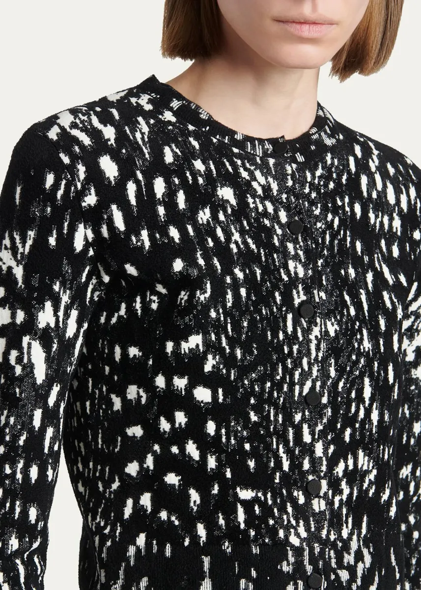 TOM FORD Boutique Lynx Jacquard Compact Velvet Knit Crewneck Cardigan | Thumbnail 5