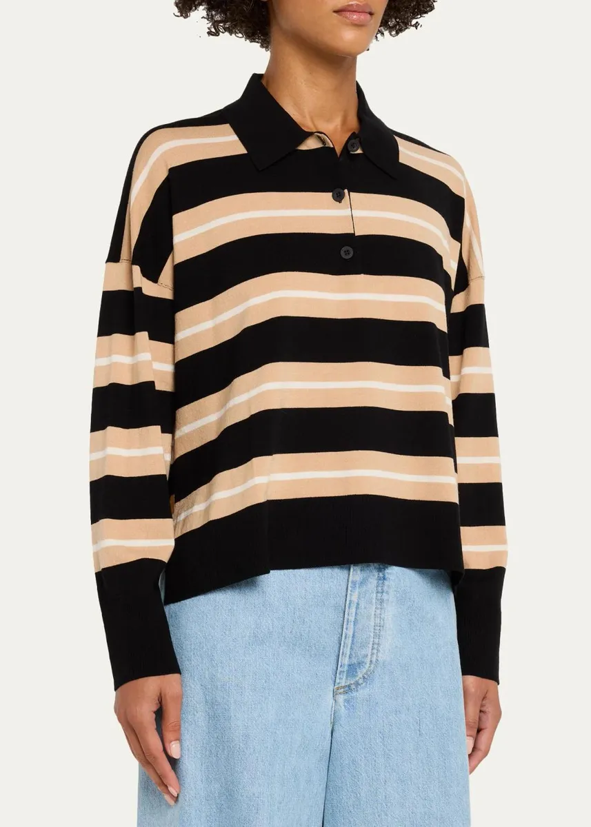Simkhai Thames Striped Wool-Cashmere Polo Shirt | Thumbnail 4