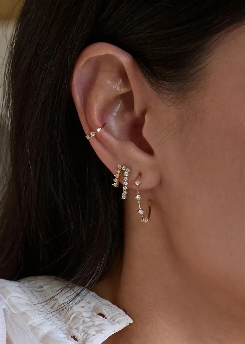 Zoë Chicco 14K Diamond 4-Prong Dash Medium Hoop Earrings | Thumbnail 2
