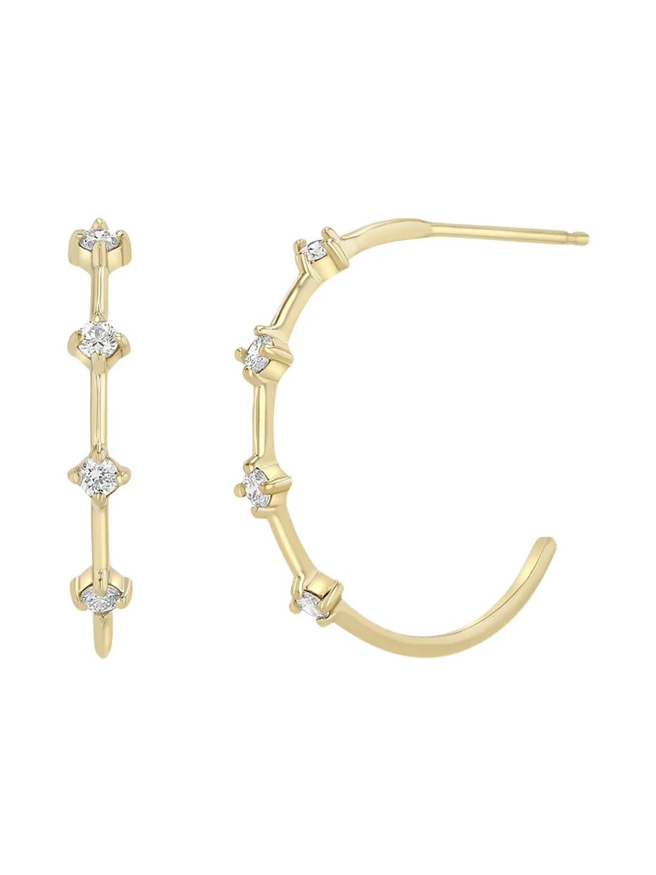 14K Diamond 4-Prong Dash Medium Hoop Earrings 14K Diamond 4-Prong Dash Medium Hoop Earrings