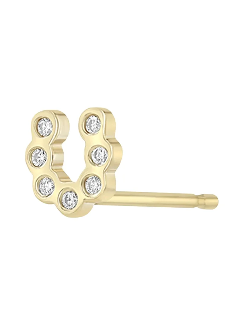 14K Tiny Diamond Bezel Horseshoe Stud Earring, Single 14K Tiny Diamond Bezel Horseshoe Stud Earring, Single