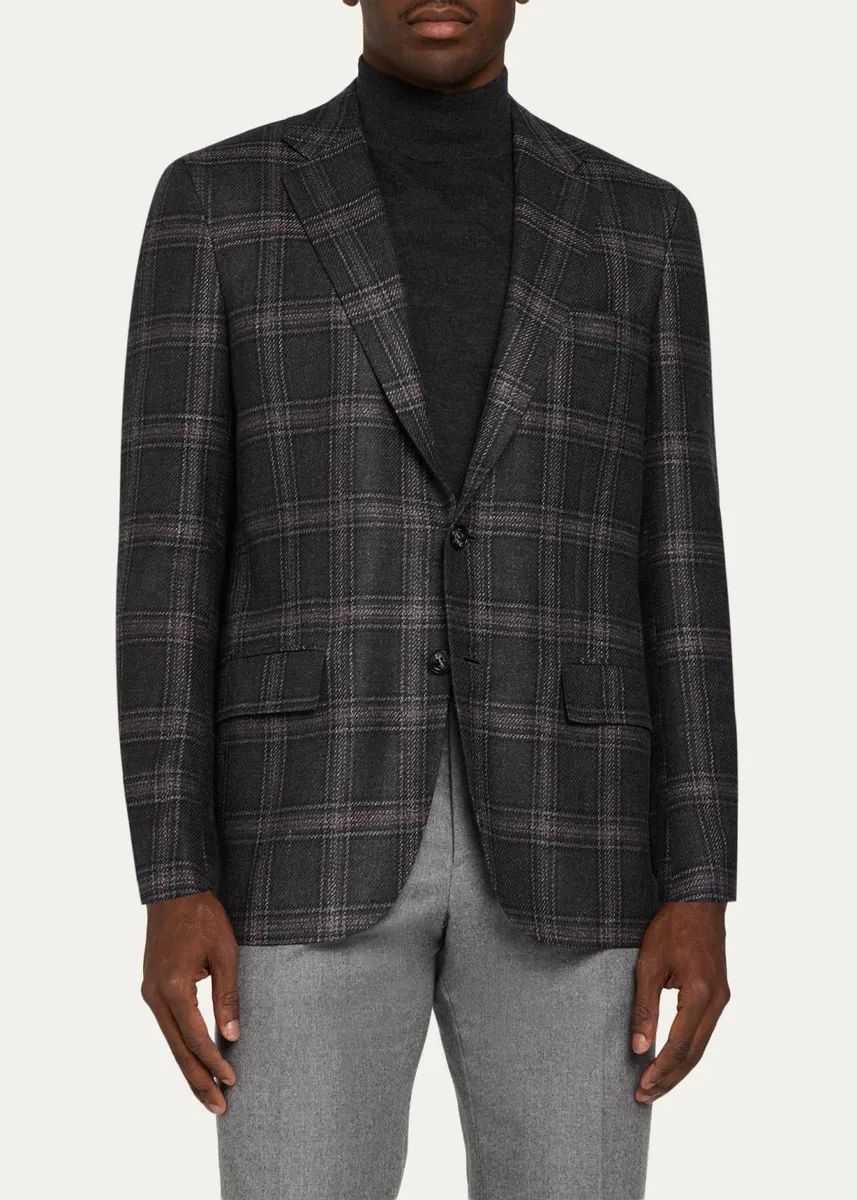 Kiton Men's Tonal Plaid Single-Breasted Sport Coat | Thumbnail 4 Kiton Men's Tonal Plaid Single-Breasted Sport Coat | Thumbnail 4