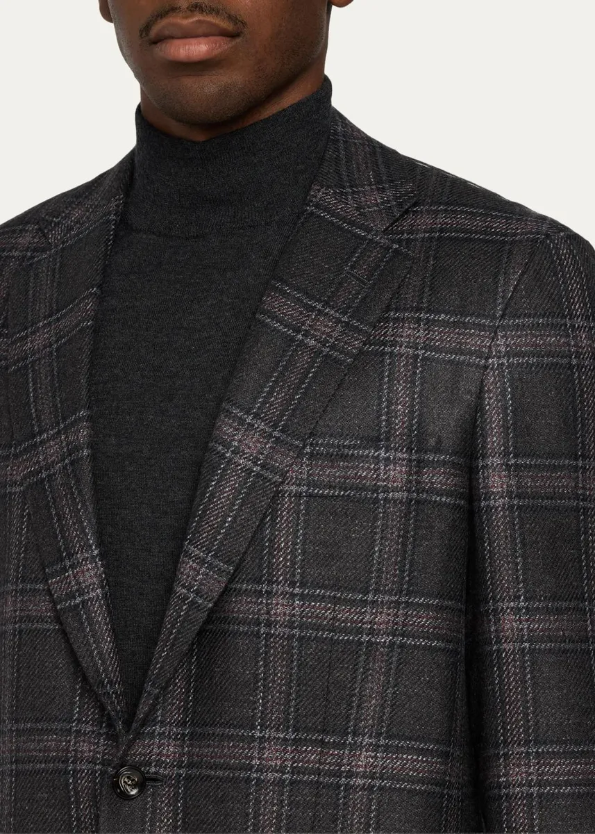 Kiton Men's Tonal Plaid Single-Breasted Sport Coat | Thumbnail 5 Kiton Men's Tonal Plaid Single-Breasted Sport Coat | Thumbnail 5