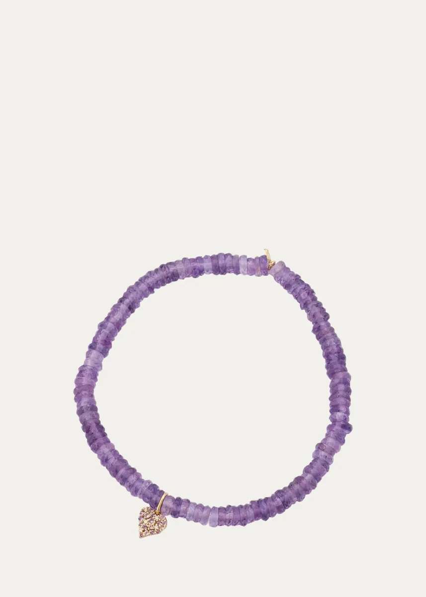 Sydney Evan 14K Diamond and Amethyst Heart on Beaded Stretch Bracelet | Thumbnail 4 Sydney Evan 14K Diamond and Amethyst Heart on Beaded Stretch Bracelet | Thumbnail 4