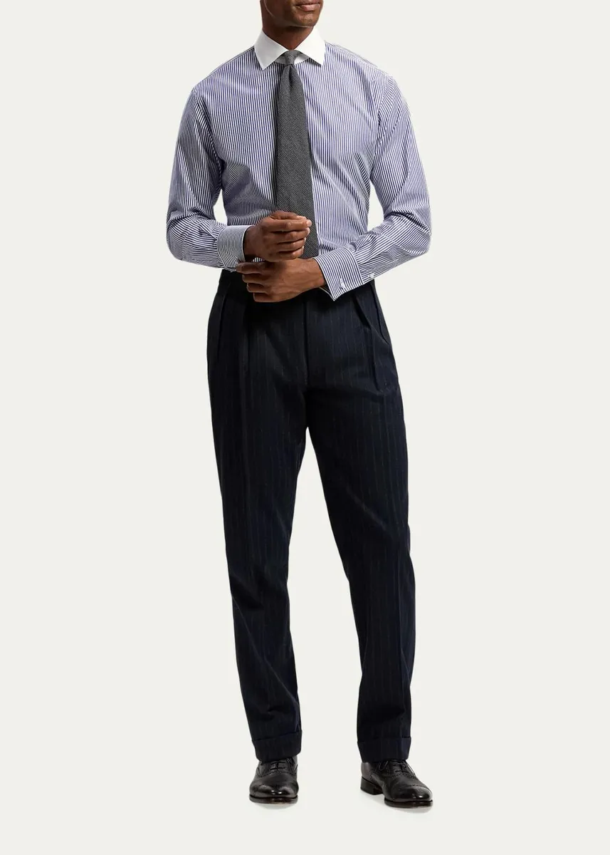 Ralph Lauren Purple Label Men's Striped Poplin French Cuff Shirt | Thumbnail 2