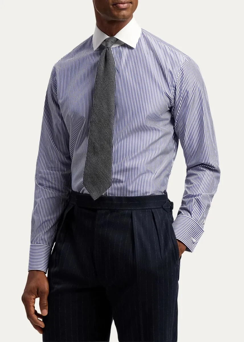Ralph Lauren Purple Label Men's Striped Poplin French Cuff Shirt | Thumbnail 4