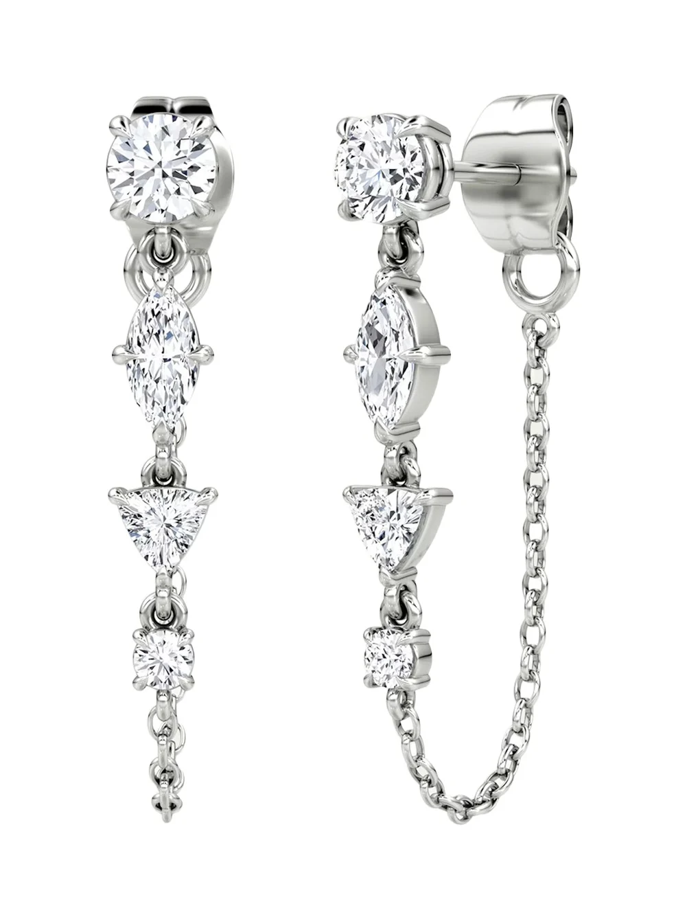 14K White Gold Lab-Grown Diamond Mixed Shape Chain Earrings