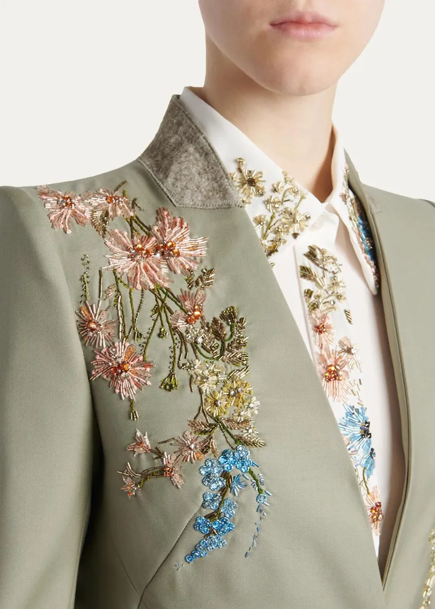 Alexander McQueen Floral Beaded Single-Breasted Slim Jacket | Thumbnail 5 Alexander McQueen Floral Beaded Single-Breasted Slim Jacket | Thumbnail 5