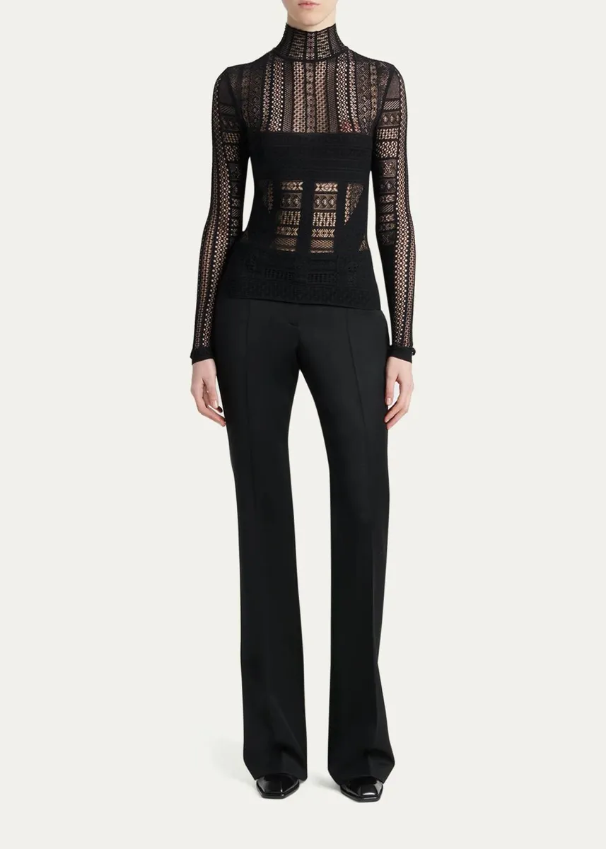 Alexander McQueen Mixed Lace Long-Sleeve Turtleneck Top | Thumbnail 2