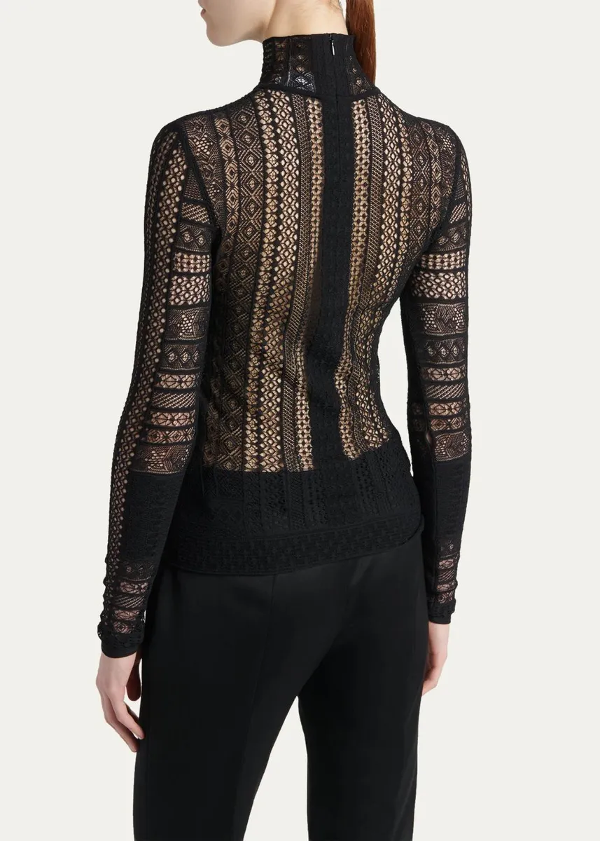 Alexander McQueen Mixed Lace Long-Sleeve Turtleneck Top | Thumbnail 3