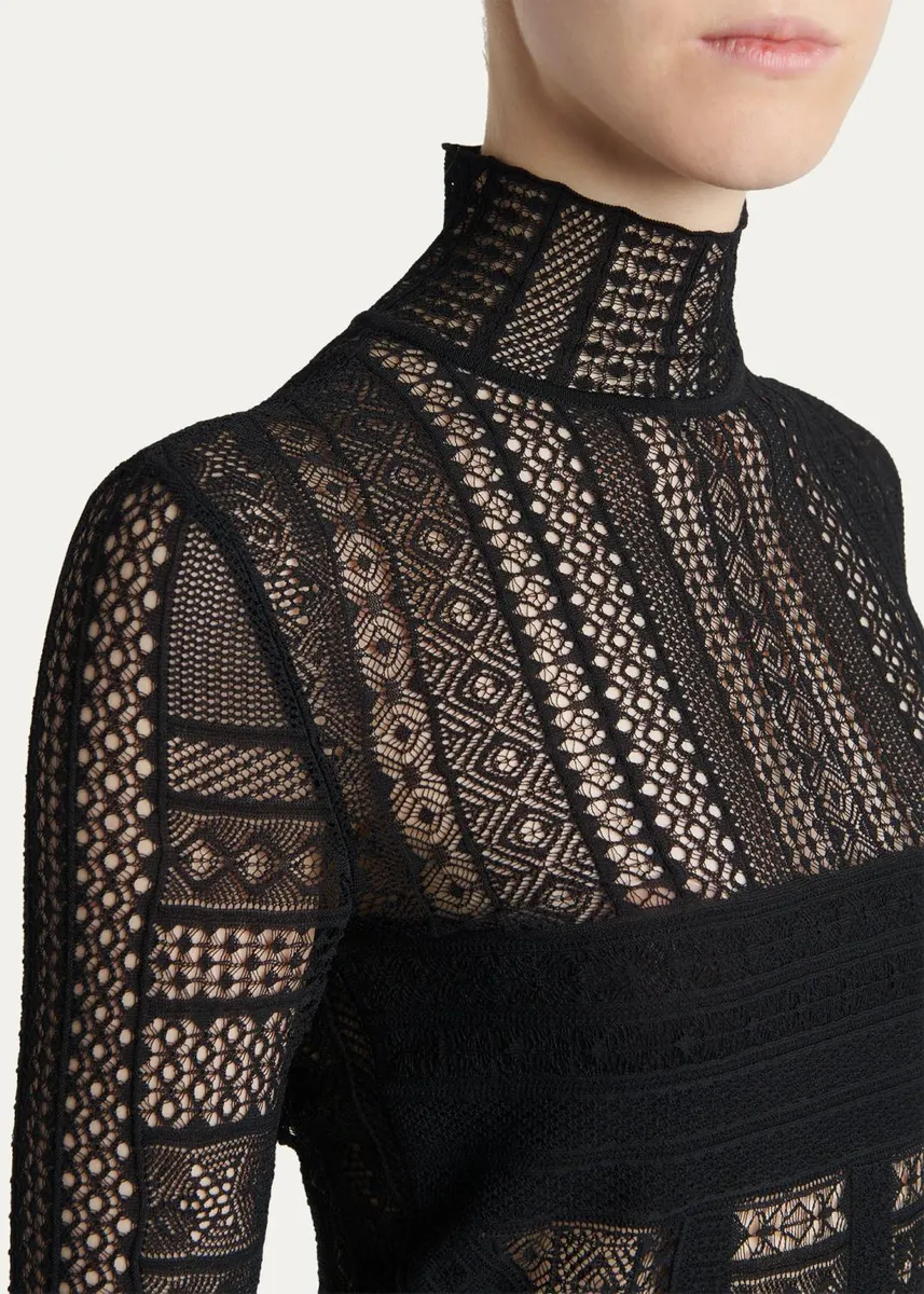 Alexander McQueen Mixed Lace Long-Sleeve Turtleneck Top | Thumbnail 5