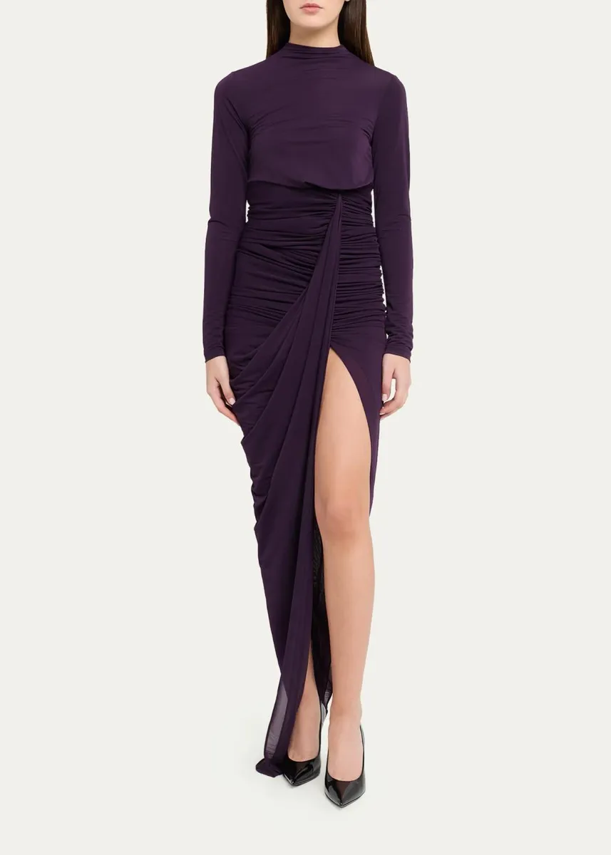 Ronny Kobo Sera Draped Side-Slit Jersey Maxi Dress | Thumbnail 2 Ronny Kobo Sera Draped Side-Slit Jersey Maxi Dress | Thumbnail 2