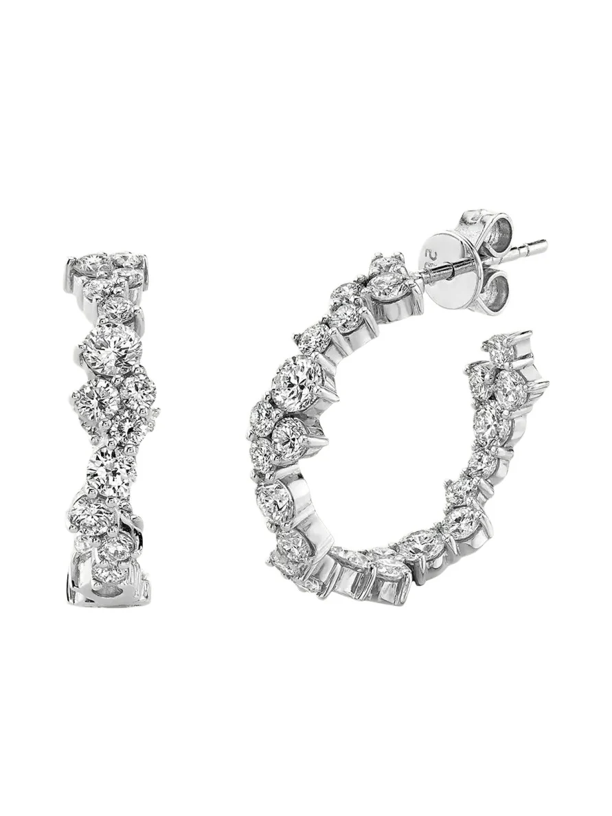 Sydney Evan 14K White Gold Large Cocktail Medium Diamond Hoop Earrings