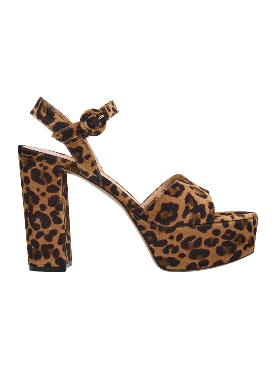 70mm Leopard Velvet Platform Sandals 70mm Leopard Velvet Platform Sandals