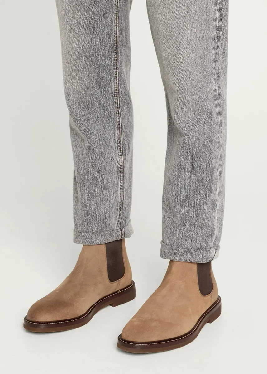 Brunello Cucinelli Men's Suede Rubber-Sole Chelsea Boots | Thumbnail 2