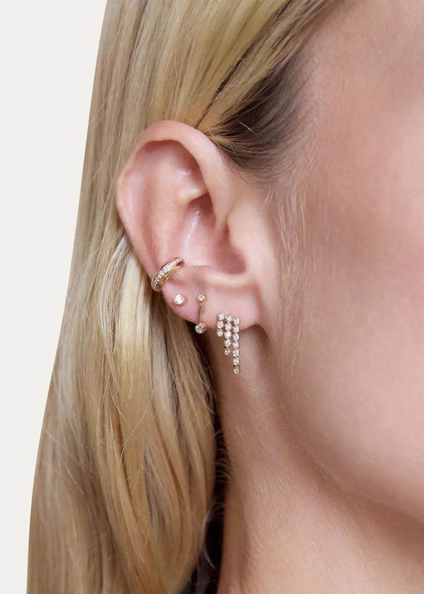 Zoë Chicco 14K Short Barbell Stud Earring with Diamonds, Single | Thumbnail 2 Zoë Chicco 14K Short Barbell Stud Earring with Diamonds, Single | Thumbnail 2