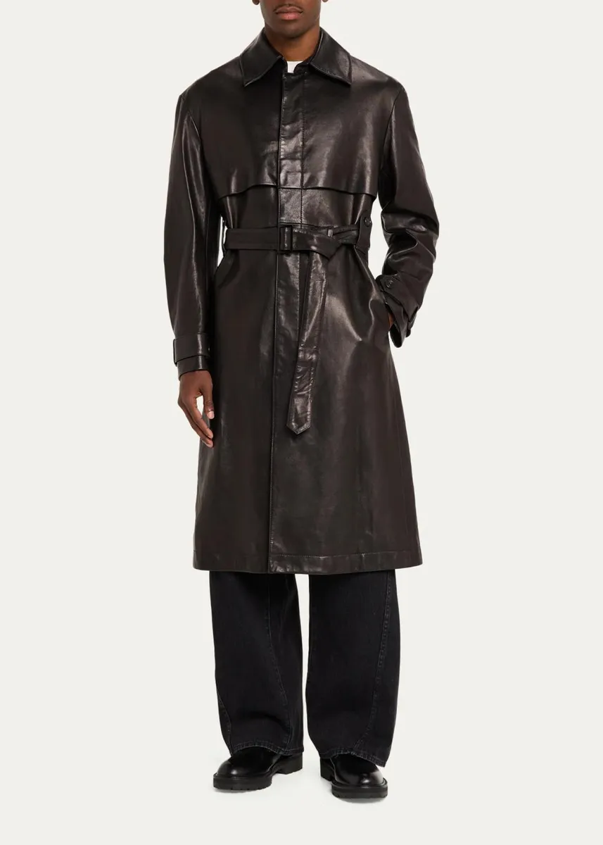 PUBLIC SCHOOL NEW YORK Men's Leather Belted Trench Coat | Thumbnail 2 PUBLIC SCHOOL NEW YORK Men's Leather Belted Trench Coat | Thumbnail 2