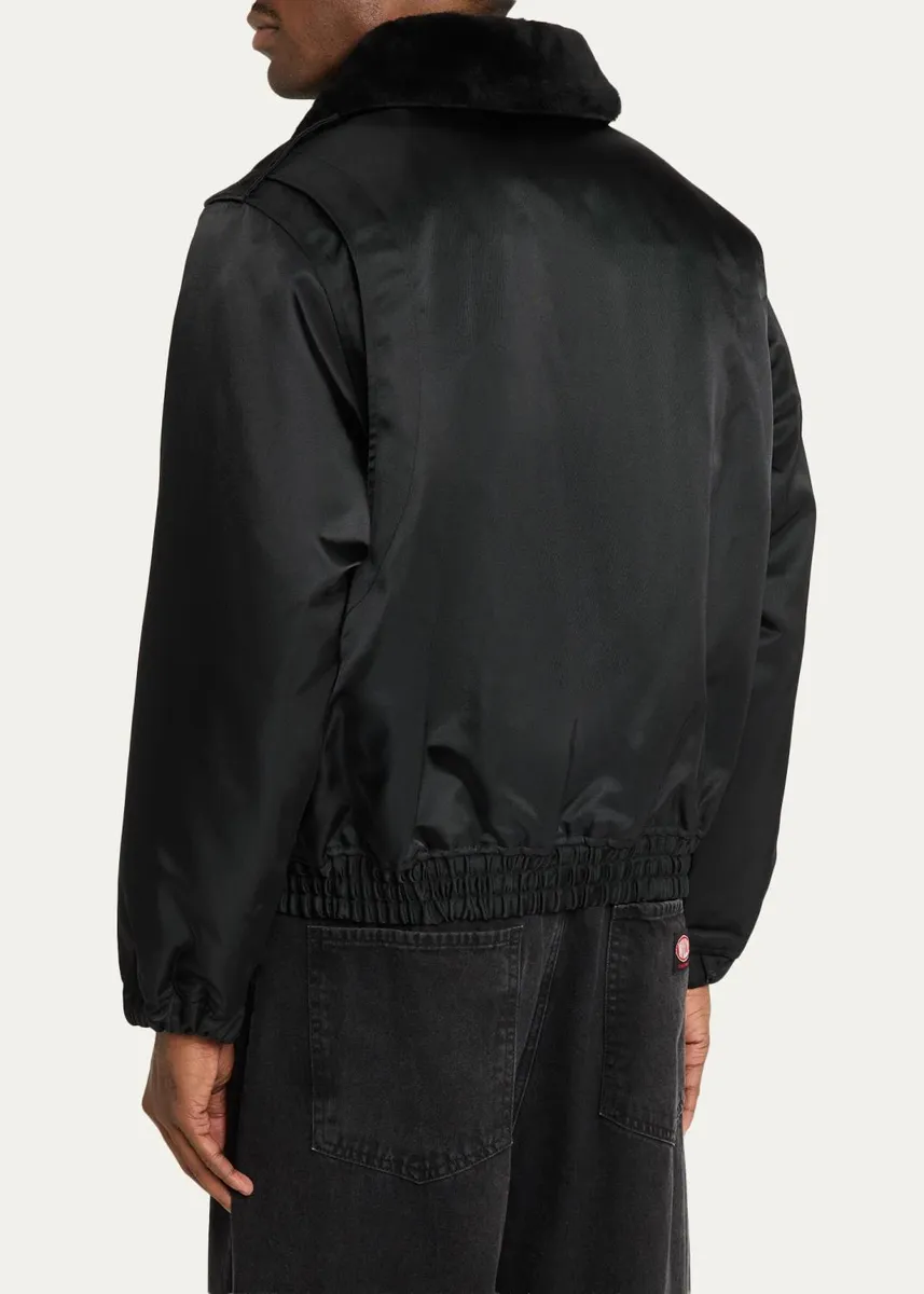 Willy Chavarria Faux-Fur Collar Shiny Nylon Uniform Bomber Jacket | Thumbnail 3 Willy Chavarria Faux-Fur Collar Shiny Nylon Uniform Bomber Jacket | Thumbnail 3