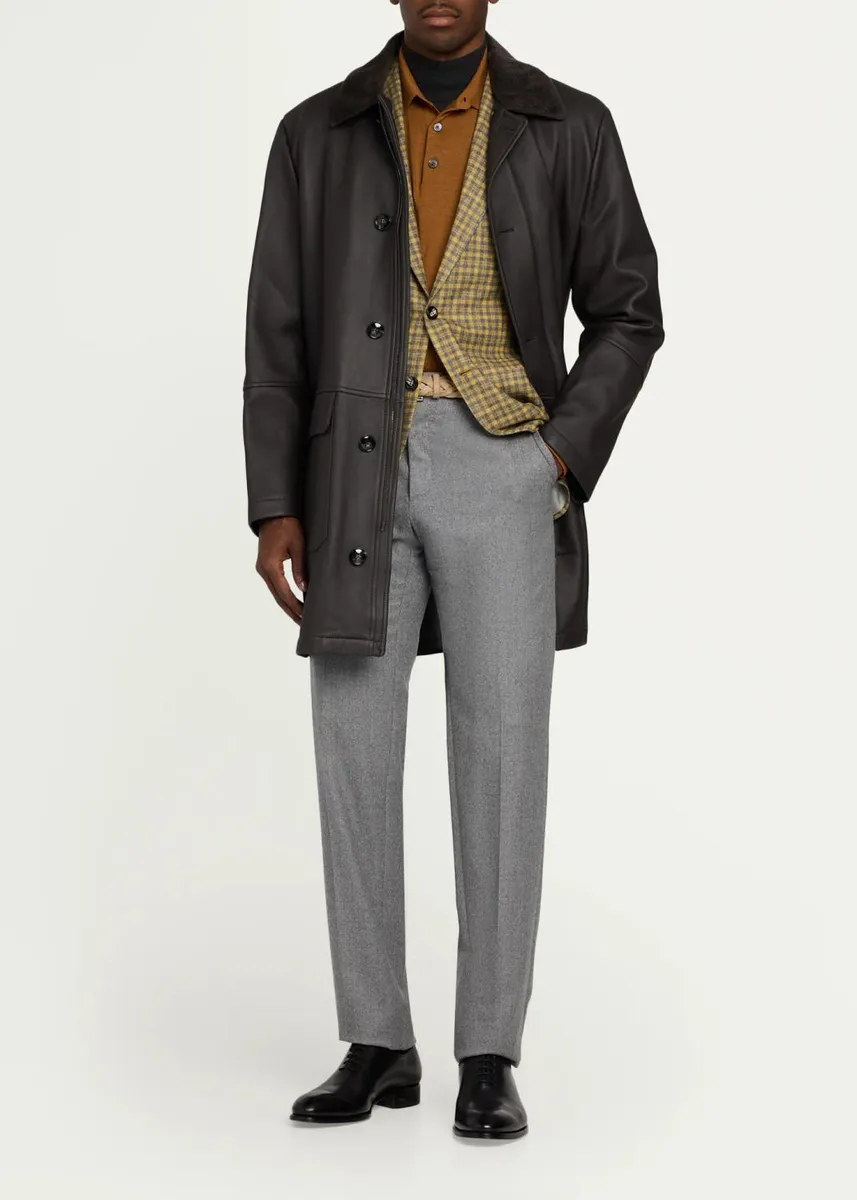 Kiton Men's Shearling Mid-Length Car Coat | Thumbnail 2