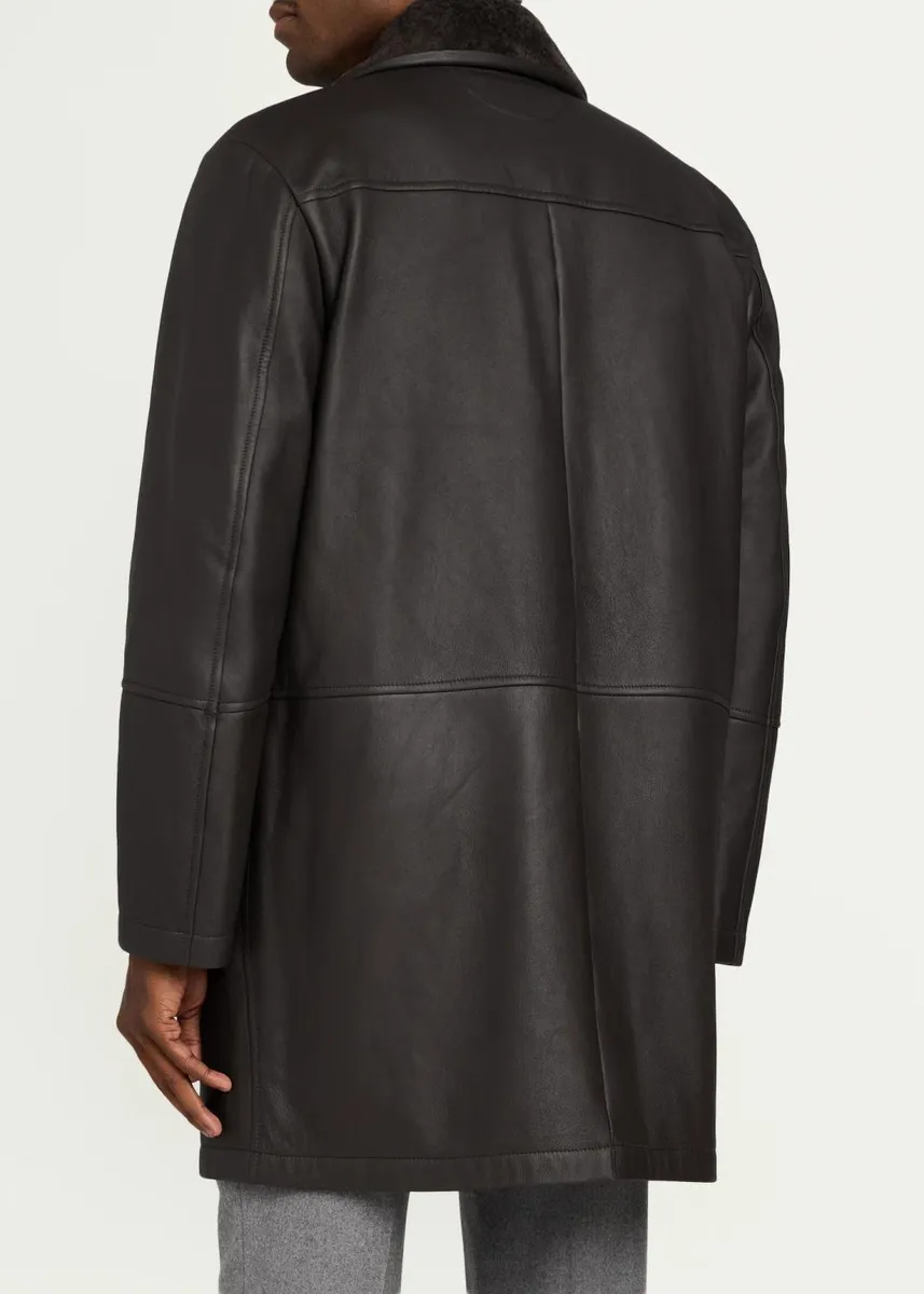 Kiton Men's Shearling Mid-Length Car Coat | Thumbnail 3