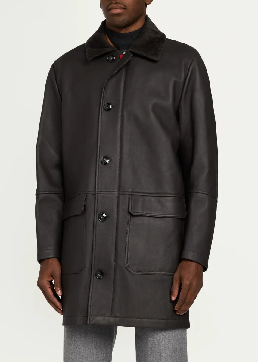 Kiton Men's Shearling Mid-Length Car Coat | Thumbnail 4