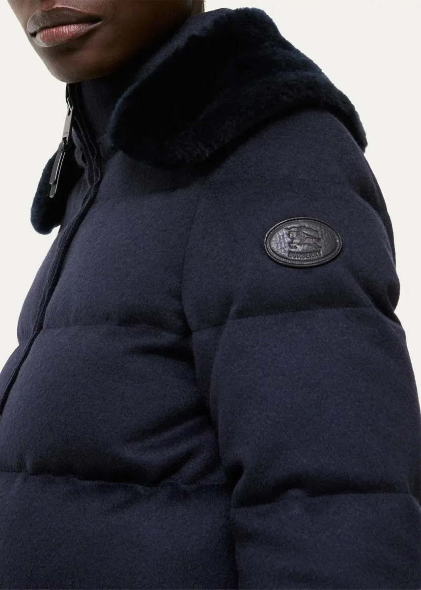 Burberry Latimer Lamb Shearling Collar & Cashmere Crop Puffer Jacket | Thumbnail 4