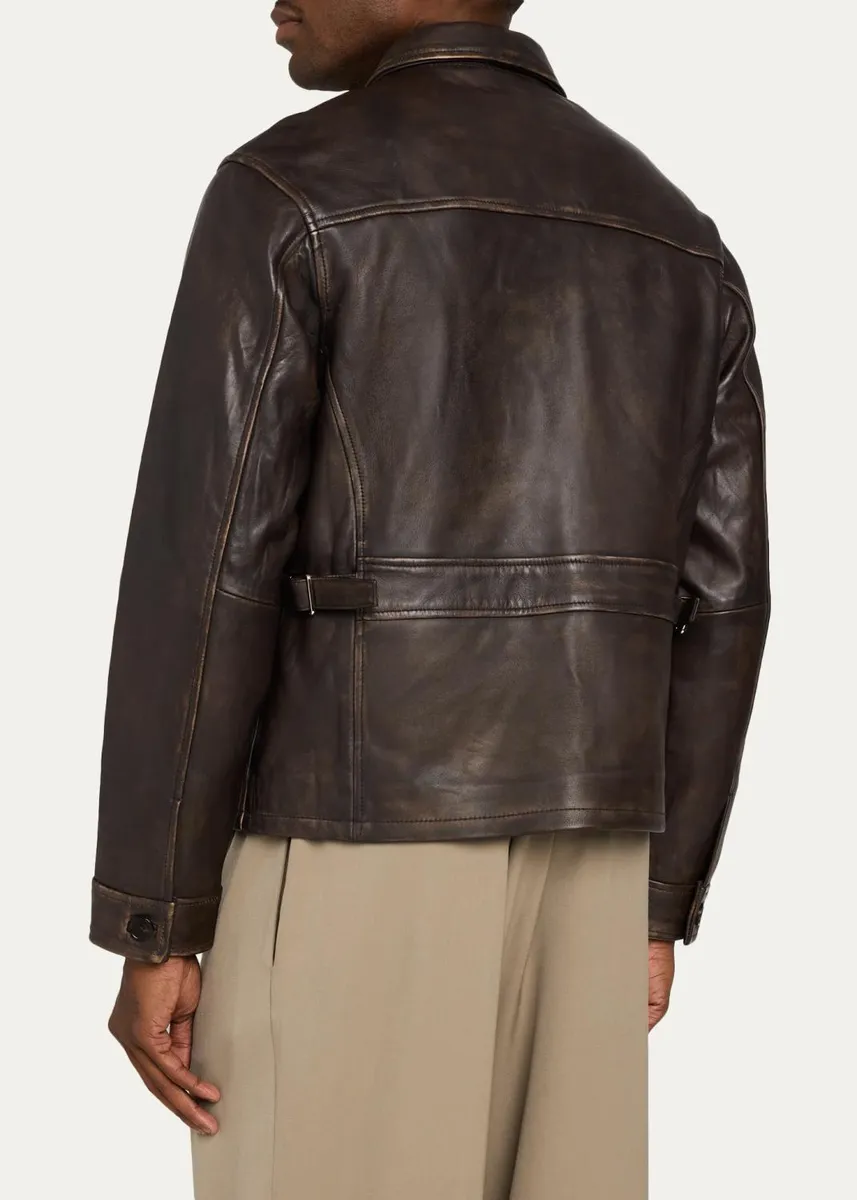 OFFICINE GÉNÉRALE Men's Vintage-Effect Leather Jacket | Thumbnail 3