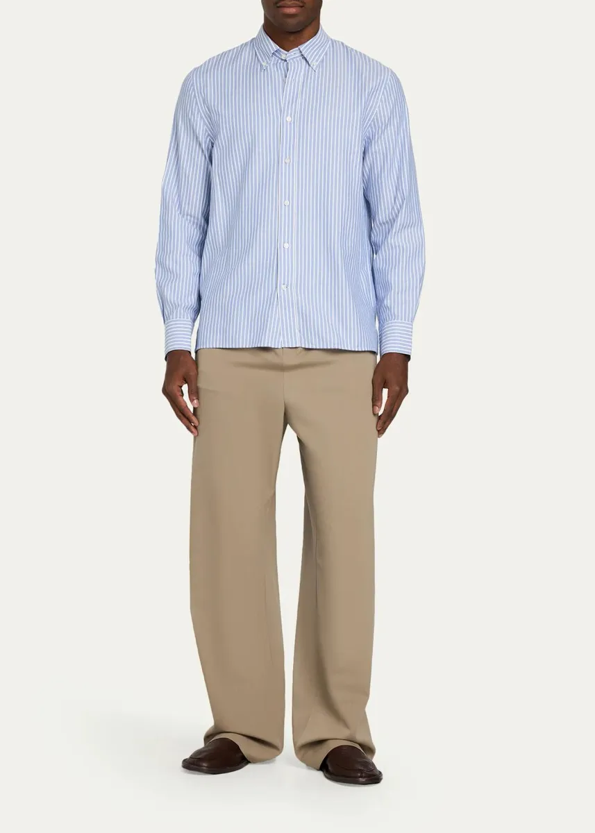 OFFICINE GÉNÉRALE Men's Striped Cotton Button-Down Shirt | Thumbnail 2 OFFICINE GÉNÉRALE Men's Striped Cotton Button-Down Shirt | Thumbnail 2