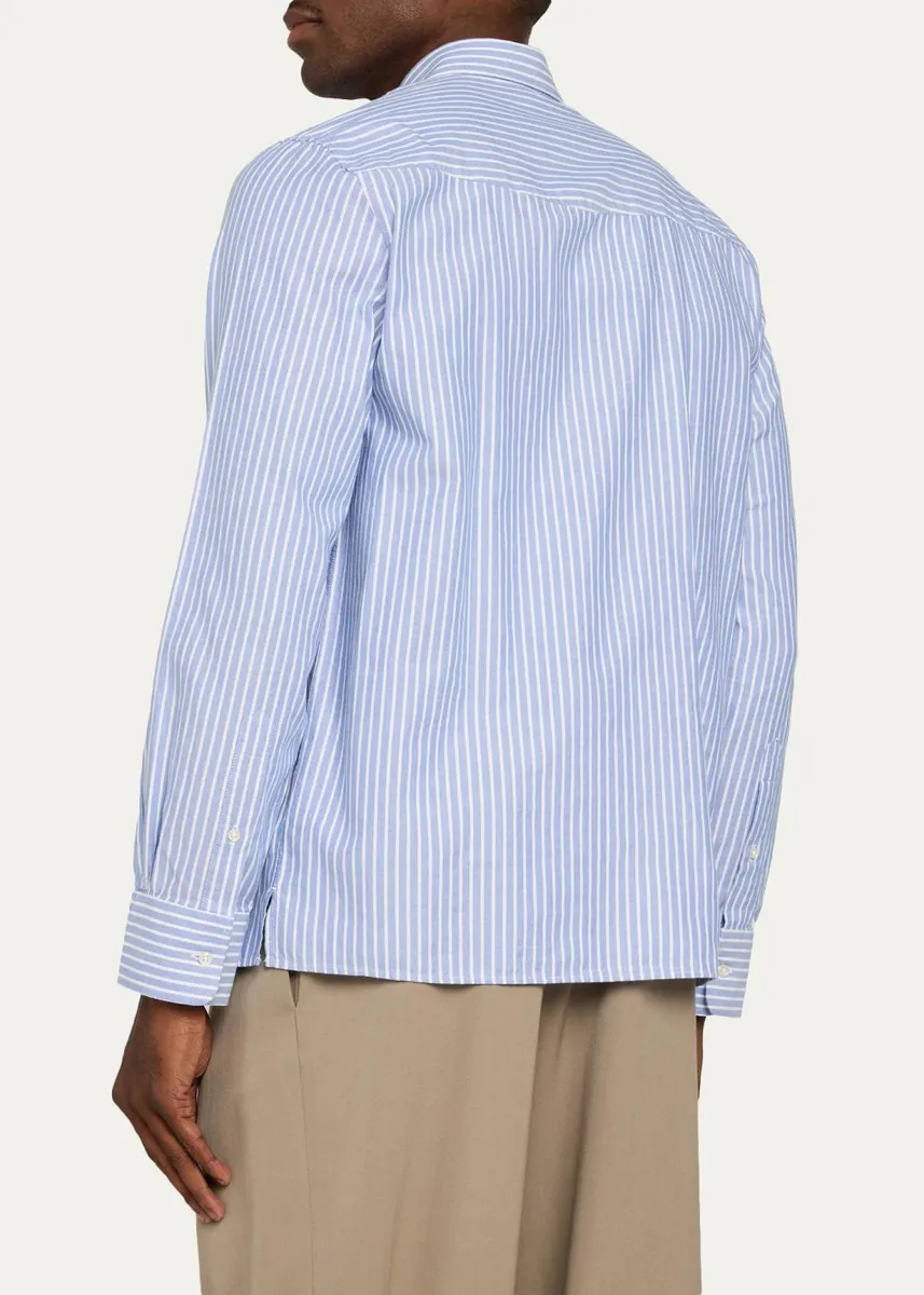 OFFICINE GÉNÉRALE Men's Striped Cotton Button-Down Shirt | Thumbnail 3 OFFICINE GÉNÉRALE Men's Striped Cotton Button-Down Shirt | Thumbnail 3