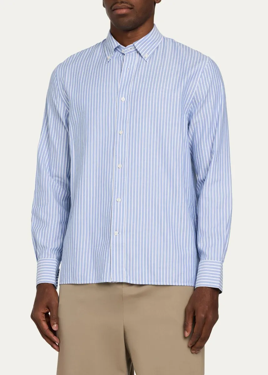 OFFICINE GÉNÉRALE Men's Striped Cotton Button-Down Shirt | Thumbnail 4 OFFICINE GÉNÉRALE Men's Striped Cotton Button-Down Shirt | Thumbnail 4