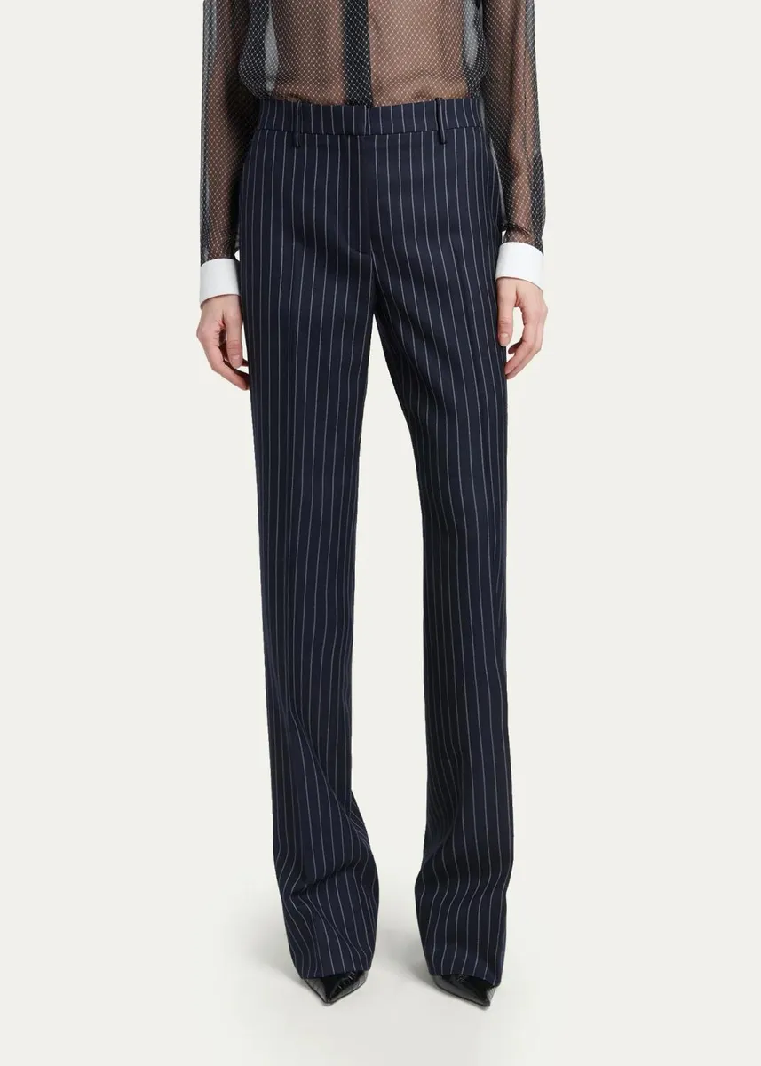 Tom Ford Corded Chalkstripe Wool Tailored Straight-Leg Boyfriend Pants | Thumbnail 4