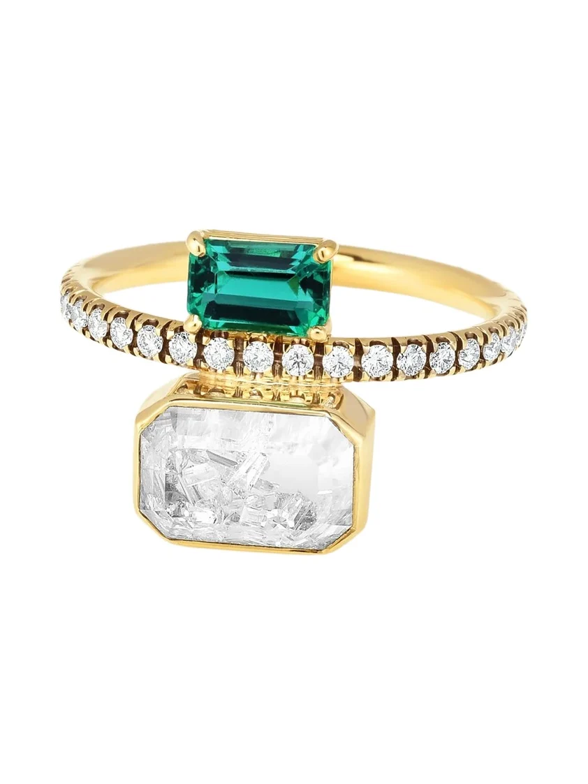 18K Yellow Gold Eternity Ring with Emerald and Diamond Shaker 18K Yellow Gold Eternity Ring with Emerald and Diamond Shaker