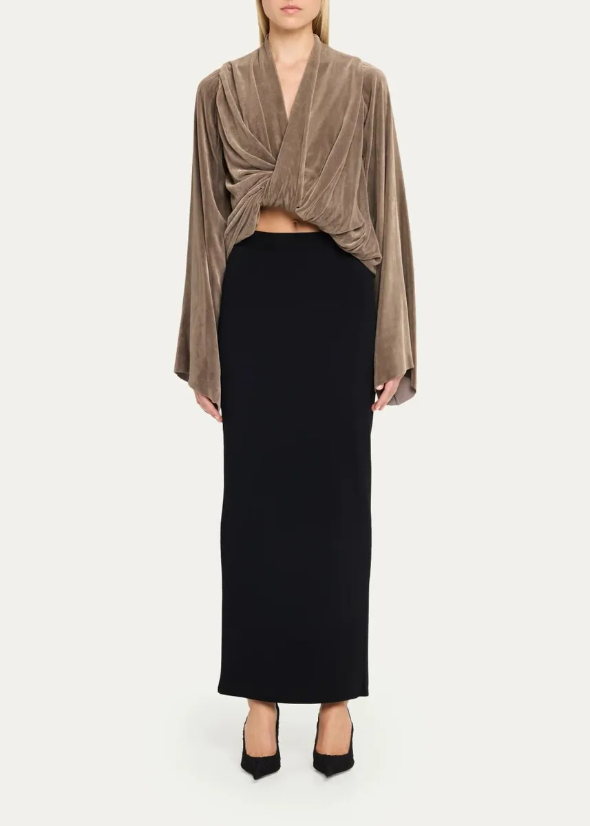 Rick Owens Flare-Sleeve Twisted Velvet Crop Top | Thumbnail 2