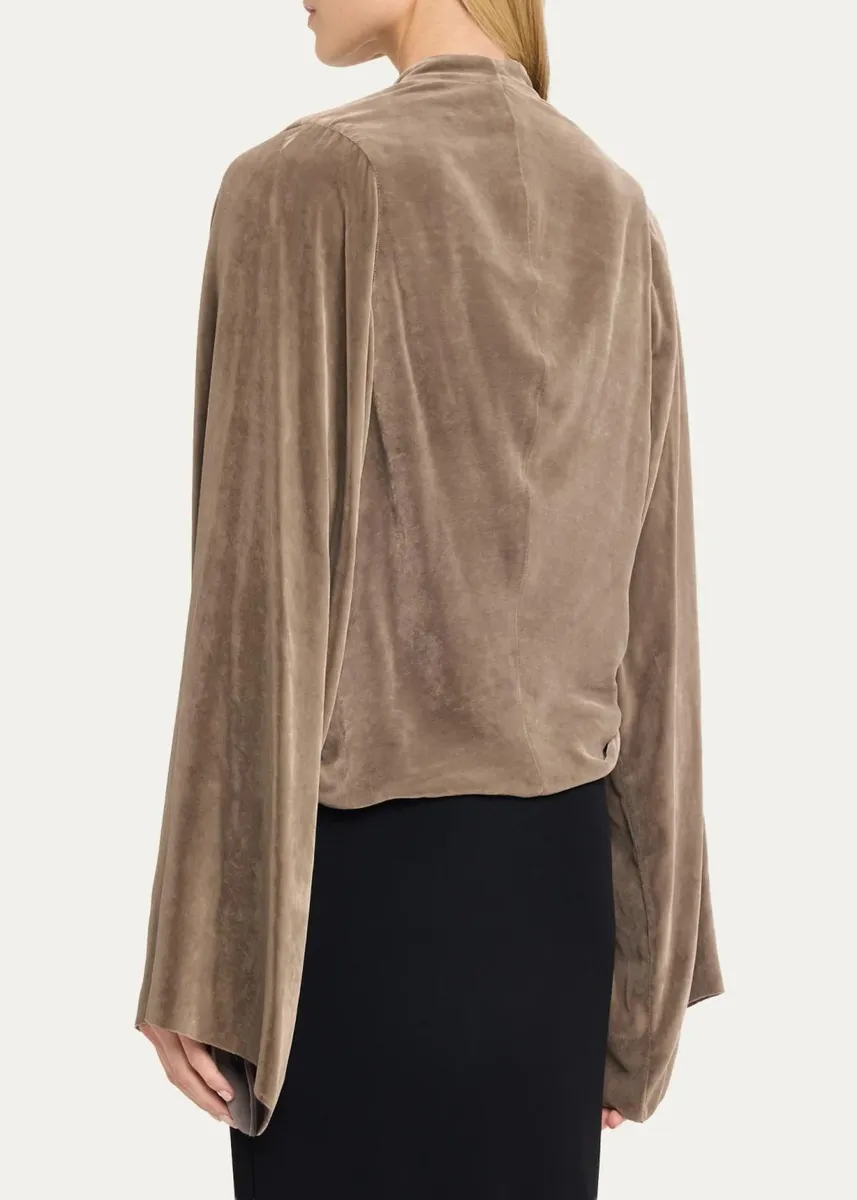 Rick Owens Flare-Sleeve Twisted Velvet Crop Top | Thumbnail 3