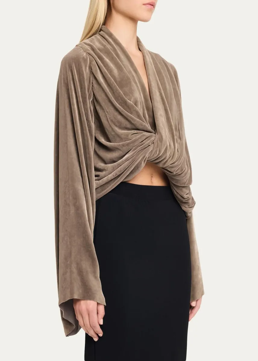 Rick Owens Flare-Sleeve Twisted Velvet Crop Top | Thumbnail 4