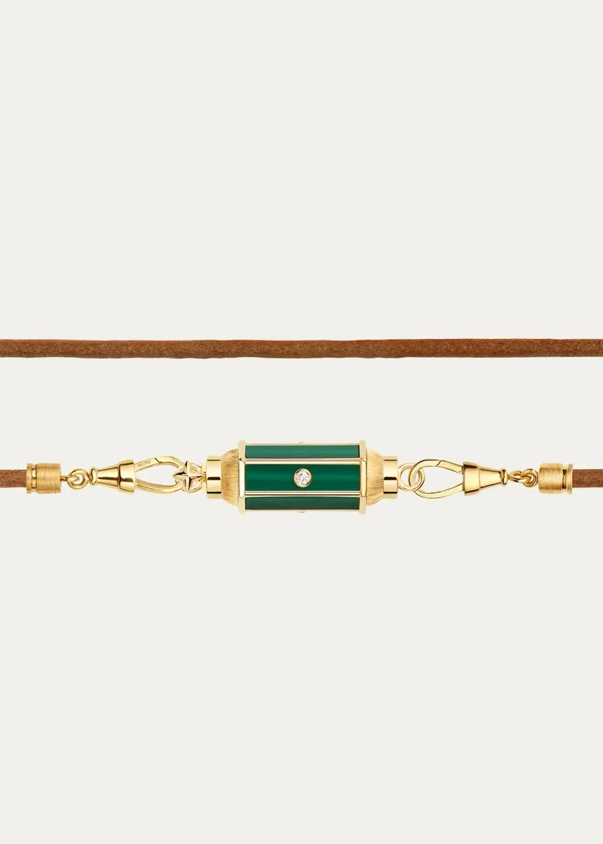 Marie Lichtenberg 18K Yellow Gold, 0.11 Diamond, Malachite & Leather Cord Necklace | Thumbnail 2 Marie Lichtenberg 18K Yellow Gold, 0.11 Diamond, Malachite & Leather Cord Necklace | Thumbnail 2