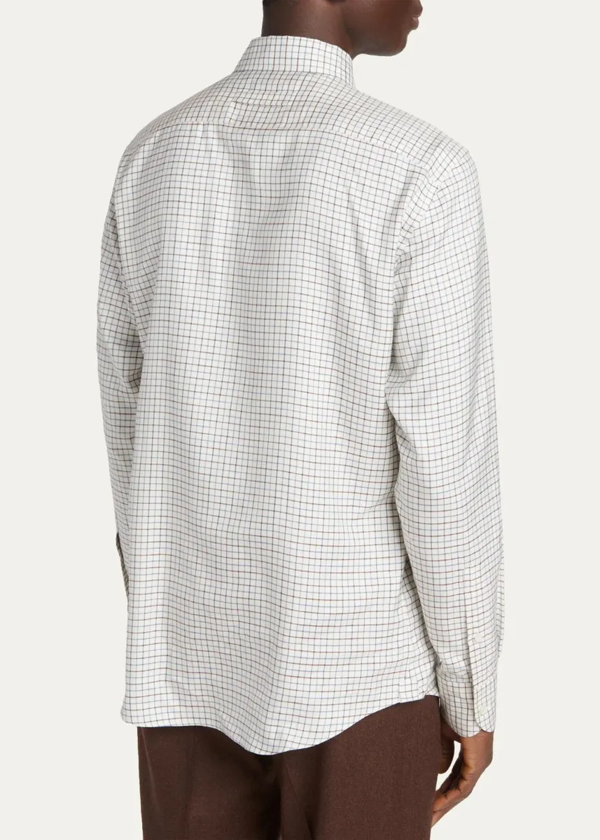 Zegna Men's Silk Grid Check Sport Shirt | Thumbnail 3 Zegna Men's Silk Grid Check Sport Shirt | Thumbnail 3