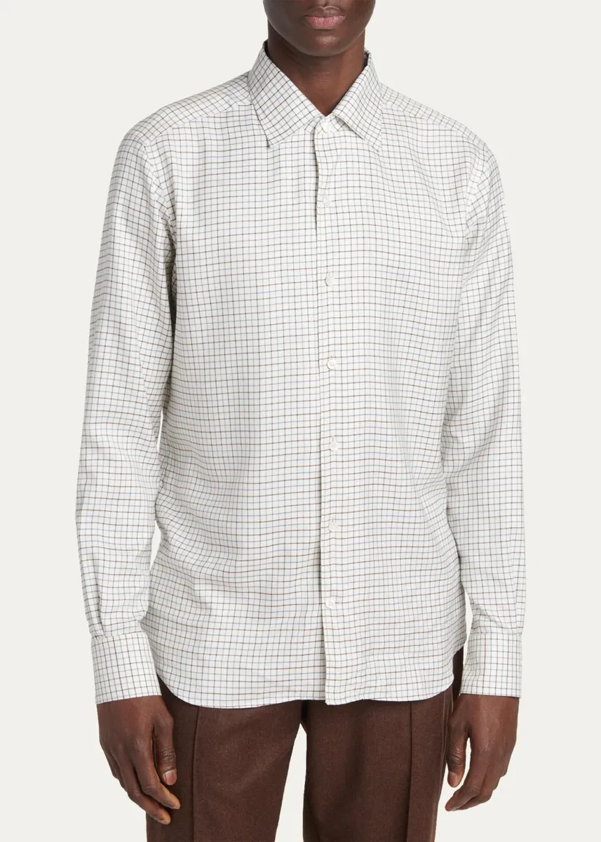 Zegna Men's Silk Grid Check Sport Shirt | Thumbnail 4 Zegna Men's Silk Grid Check Sport Shirt | Thumbnail 4