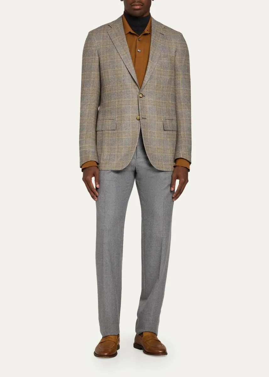 Kiton Men's Cashmere Windowpane Plaid Single-Breasted Sport Coat | Thumbnail 2 Kiton Men's Cashmere Windowpane Plaid Single-Breasted Sport Coat | Thumbnail 2