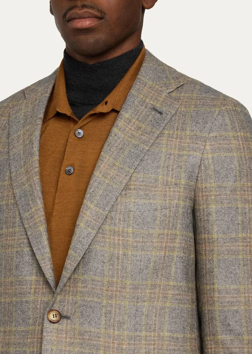 Kiton Men's Cashmere Windowpane Plaid Single-Breasted Sport Coat | Thumbnail 5 Kiton Men's Cashmere Windowpane Plaid Single-Breasted Sport Coat | Thumbnail 5