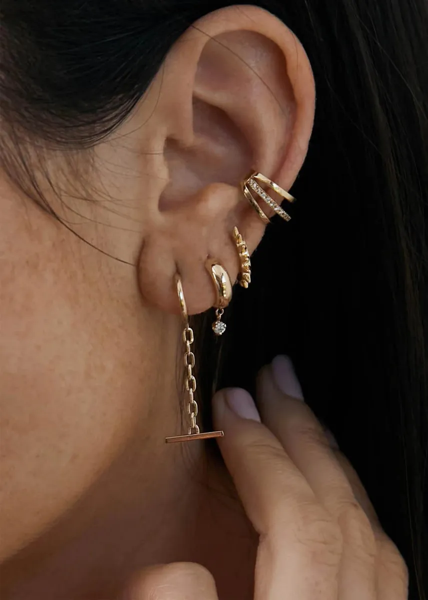 Zoë Chicco 14K Gold Spiked Hinge Huggie Hoop Earrings | Thumbnail 2