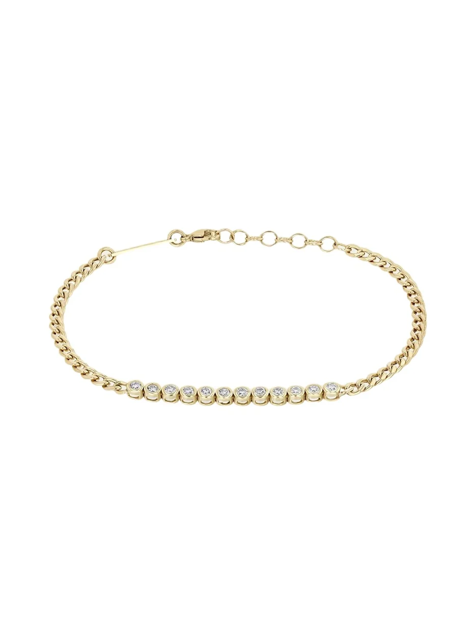 Zoë Chicco 14K Diamond Bezel Tennis Segment Small Curb Chain Bracelet
