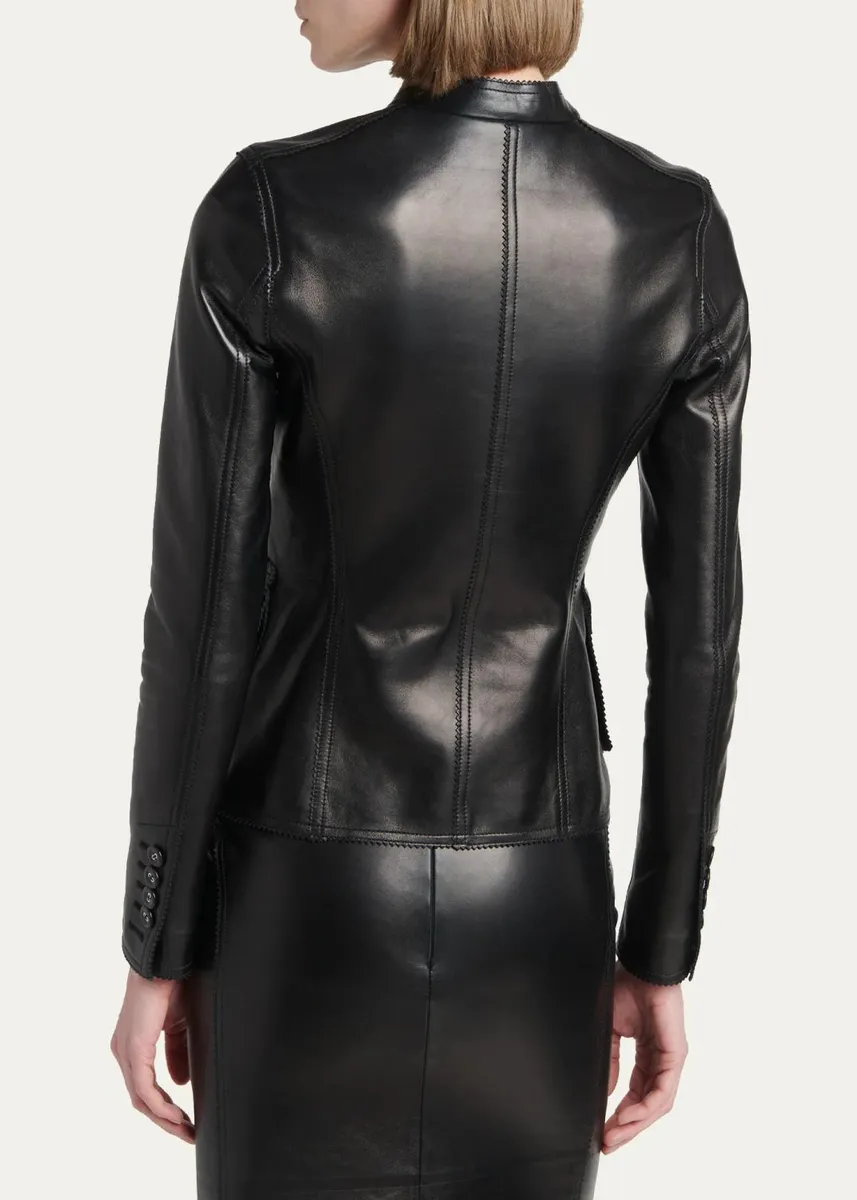 Tom Ford Silky Guanteria Lambskin Leather Single-Breasted Petite Jacket | Thumbnail 3 Tom Ford Silky Guanteria Lambskin Leather Single-Breasted Petite Jacket | Thumbnail 3