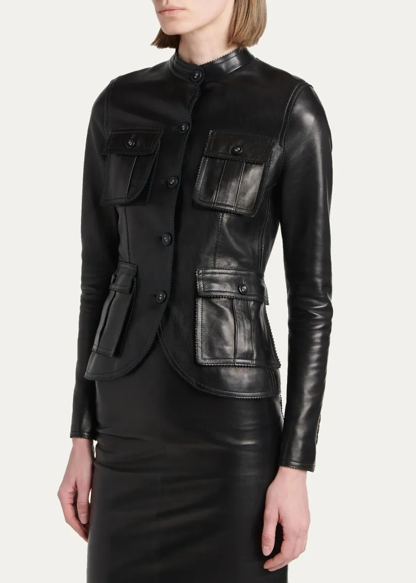 Tom Ford Silky Guanteria Lambskin Leather Single-Breasted Petite Jacket | Thumbnail 4 Tom Ford Silky Guanteria Lambskin Leather Single-Breasted Petite Jacket | Thumbnail 4