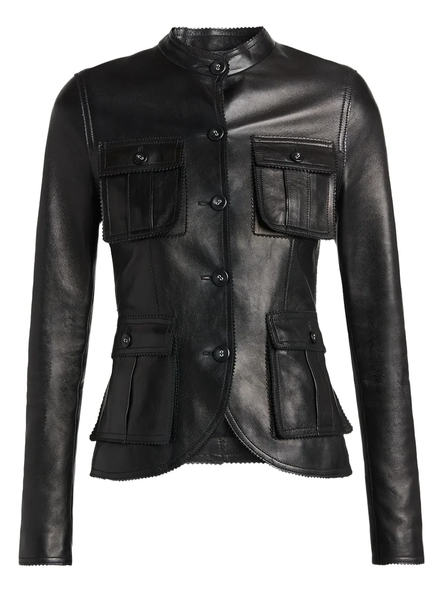 Silky Guanteria Lambskin Leather Single-Breasted Petite Jacket Silky Guanteria Lambskin Leather Single-Breasted Petite Jacket