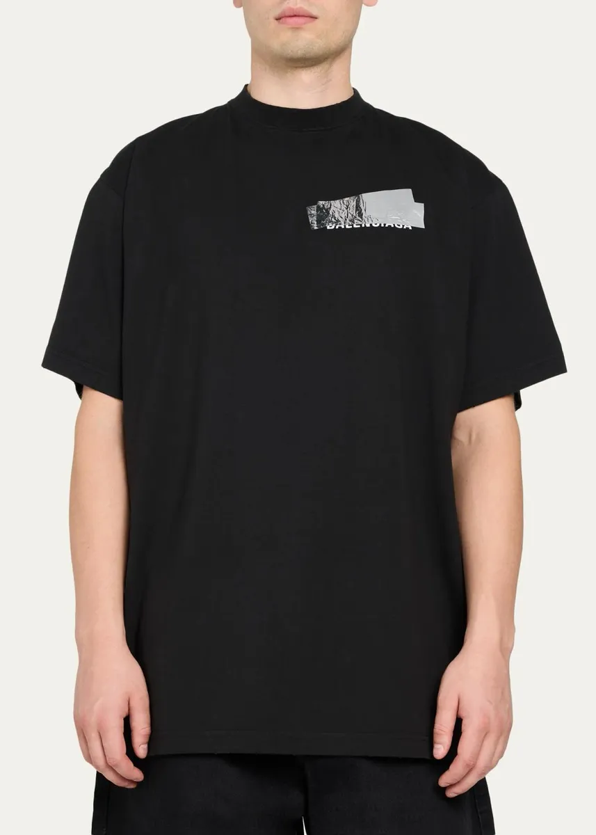 Balenciaga Men's Oversized Tape Logo T-Shirt | Thumbnail 4 Balenciaga Men's Oversized Tape Logo T-Shirt | Thumbnail 4