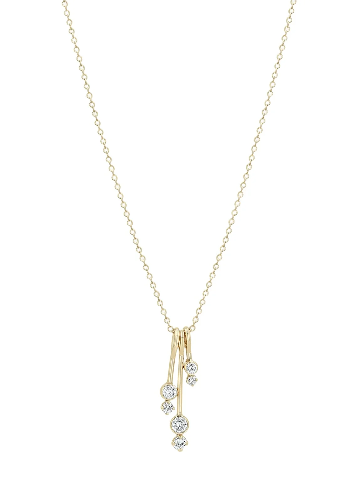 14K Dangling Prong and Bezel Diamond Bar Necklace