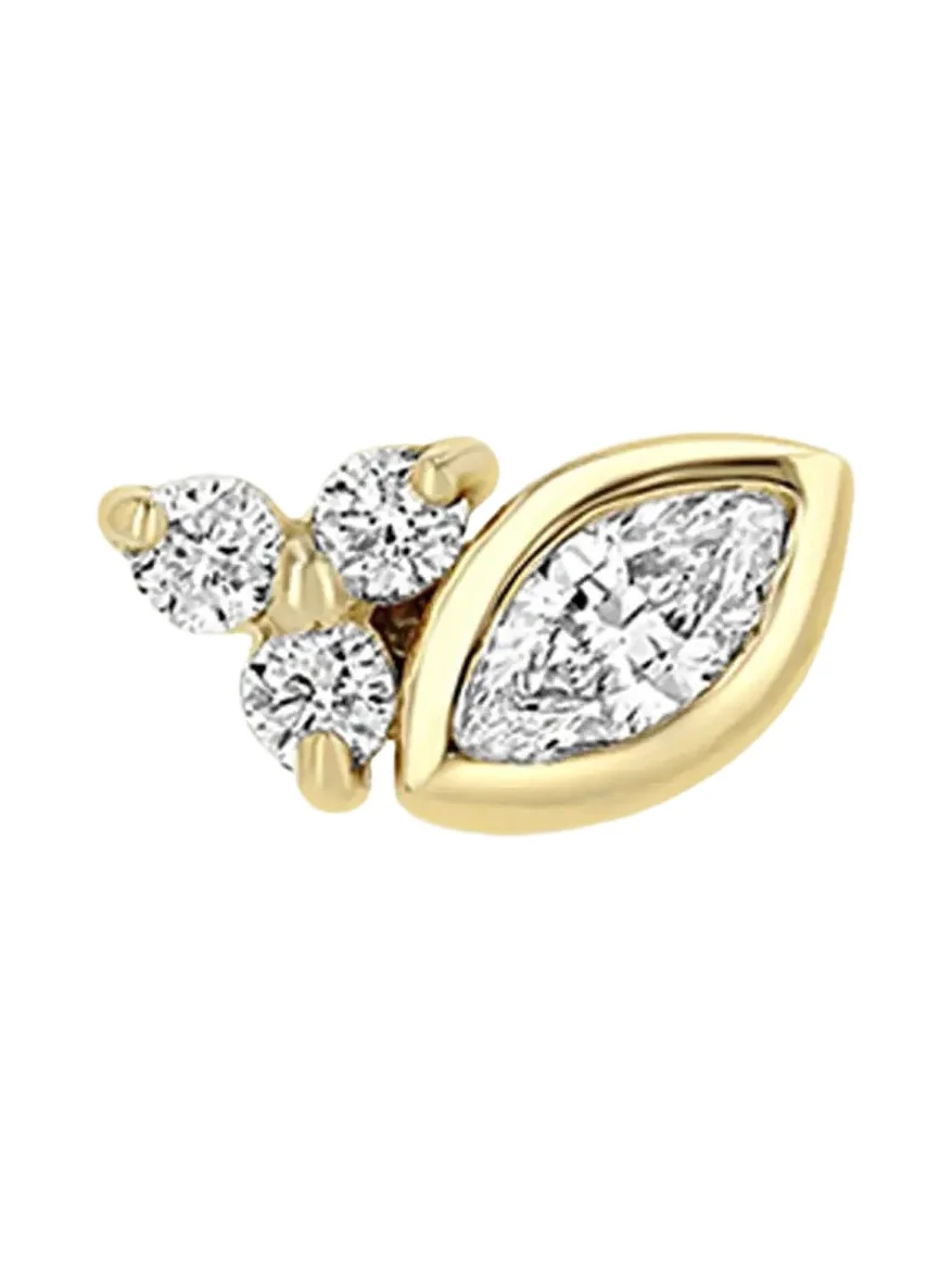 14K Diamond Bezel-Set Marquise Stud Earring, Single (Left)